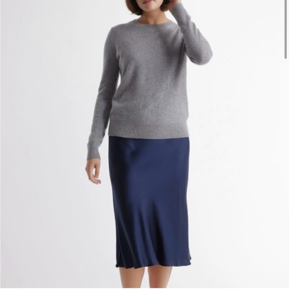 Quince 100% Silk Navy Blue Midi Skirt
